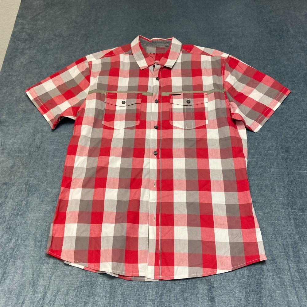 Marc Ecko Cut & Sew Deadly Threads Shirt Men L Multicolor Plaid Cotton Button Up